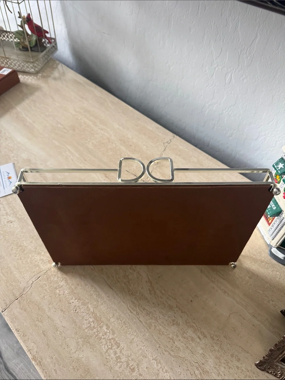 Elegant Silver Glass Vanity Tray - Decorative D Ring Accent